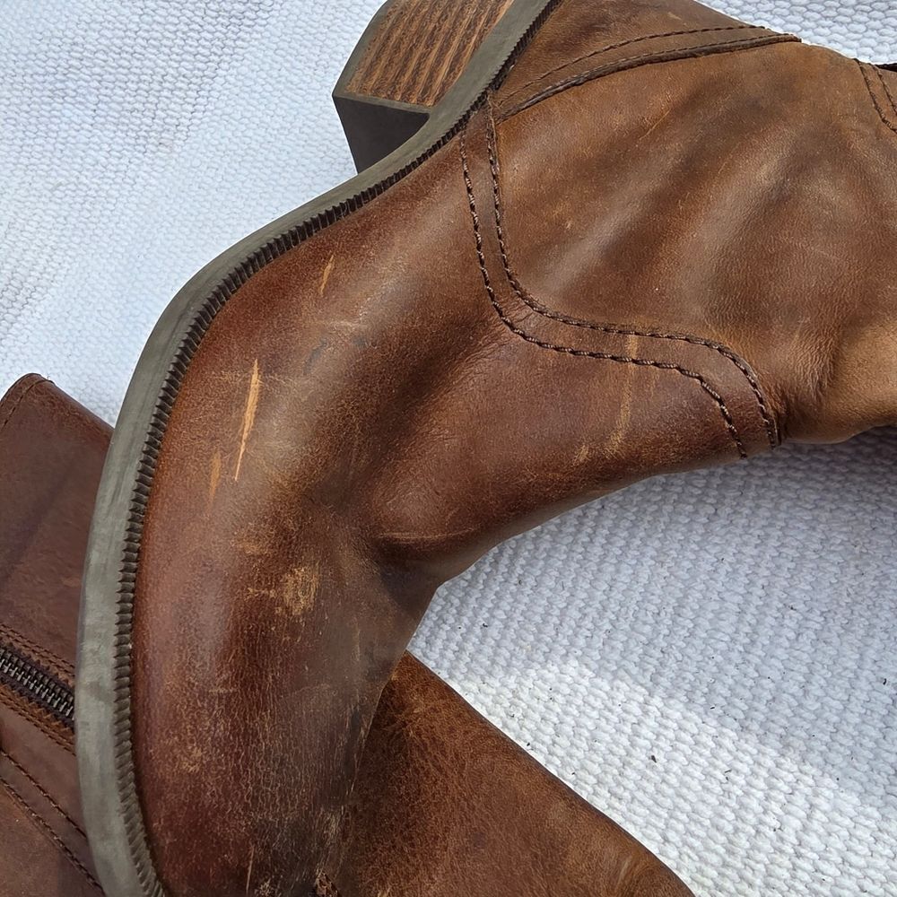 Teva Leather Brown Boots Side Zip View 5